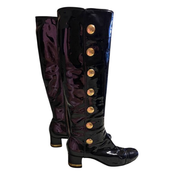 Tory Burch Madison Black Patent Leather Knee High Boots - Picture 3 of 10